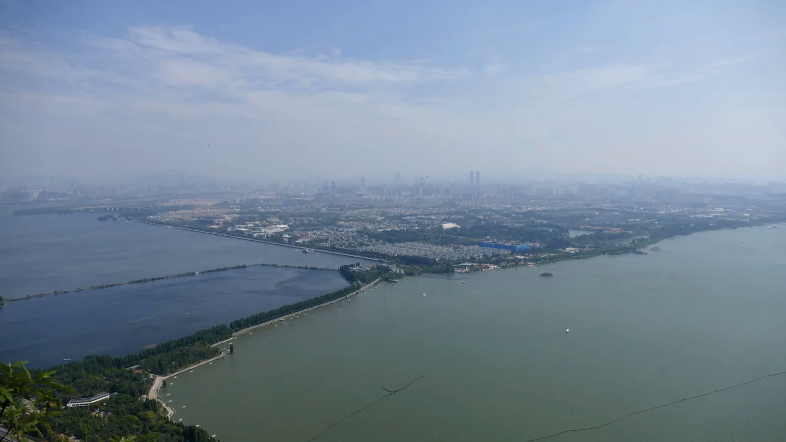 Dianchi Lake and the Kunming shoreline seen from Longmen in the Western Hills
